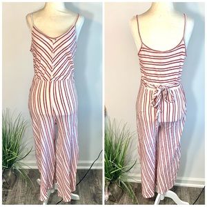 Red & white vertical stripe one piece jumpsuit spaghetti strap pant size medium